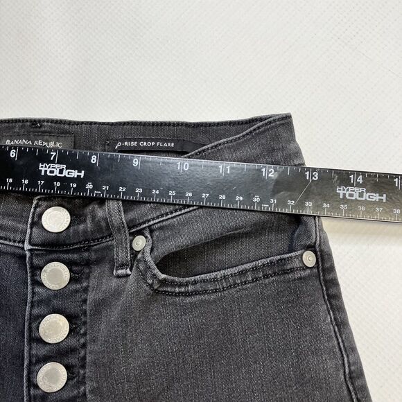 Banana Republic Mid Rise Crop Flare Jeans Black Faded Size 27 X 24 Button Fly - Picture 10 of 13